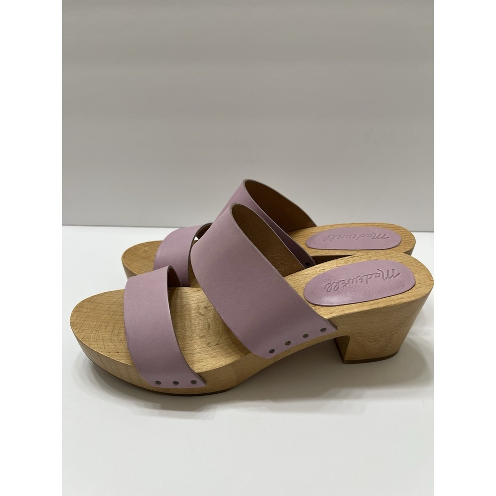 Madewell Clara Clog Wood Sandal Lavender Open Toe Leather Strap Shoe Women's 7.5